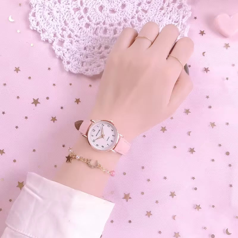 Ladies' Frosted Surface Digital Watch Fashion Simple Retro Small Round Leather Belt Woman Wrist Watch