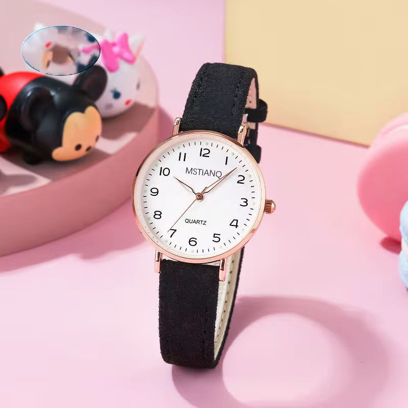 Ladies' Frosted Surface Digital Watch Fashion Simple Retro Small Round Leather Belt Woman Wrist Watch