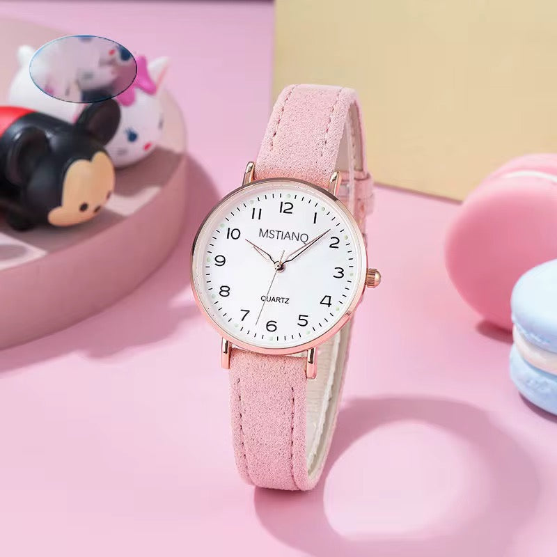 Ladies' Frosted Surface Digital Watch Fashion Simple Retro Small Round Leather Belt Woman Wrist Watch