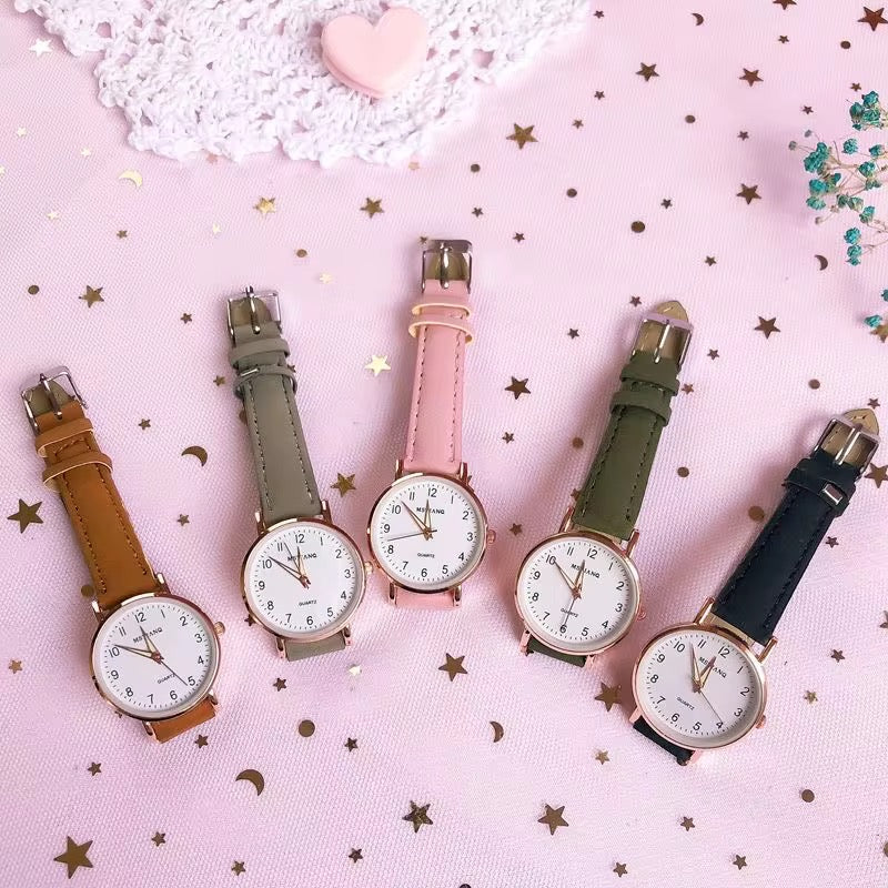 Ladies' Frosted Surface Digital Watch Fashion Simple Retro Small Round Leather Belt Woman Wrist Watch