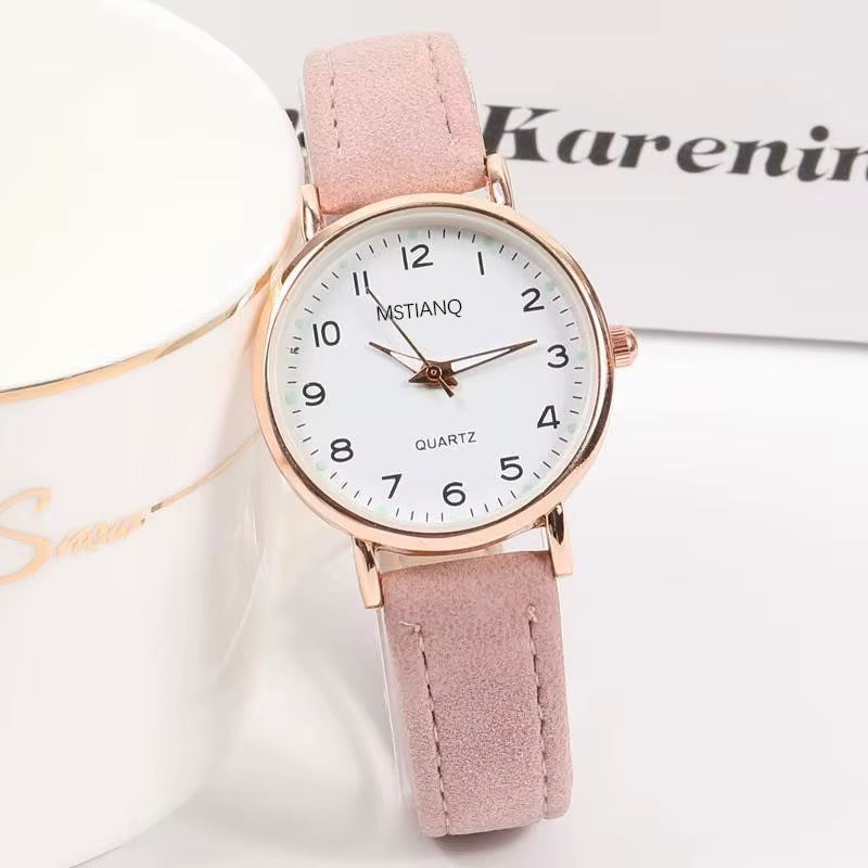 Ladies' Frosted Surface Digital Watch Fashion Simple Retro Small Round Leather Belt Woman Wrist Watch