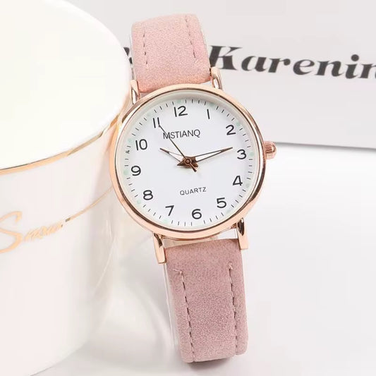 Ladies' Frosted Surface Digital Watch Fashion Simple Retro Small Round Leather Belt Woman Wrist Watch