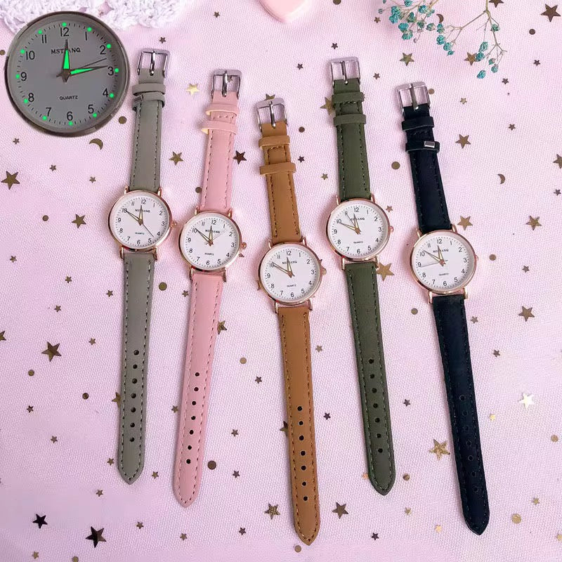 Ladies' Frosted Surface Digital Watch Fashion Simple Retro Small Round Leather Belt Woman Wrist Watch