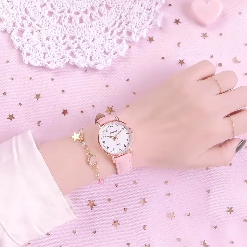 Ladies' Frosted Surface Digital Watch Fashion Simple Retro Small Round Leather Belt Woman Wrist Watch