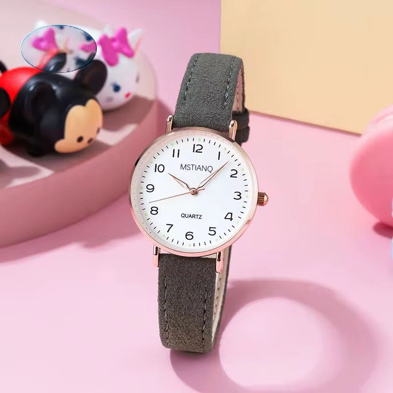 Ladies' Frosted Surface Digital Watch Fashion Simple Retro Small Round Leather Belt Woman Wrist Watch