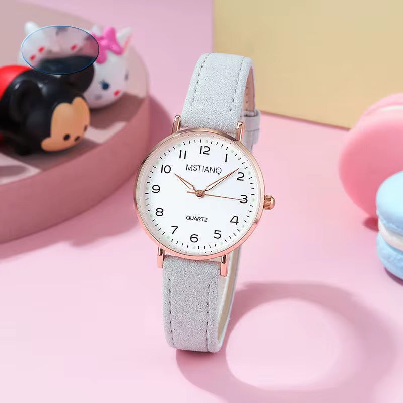 Ladies' Frosted Surface Digital Watch Fashion Simple Retro Small Round Leather Belt Woman Wrist Watch