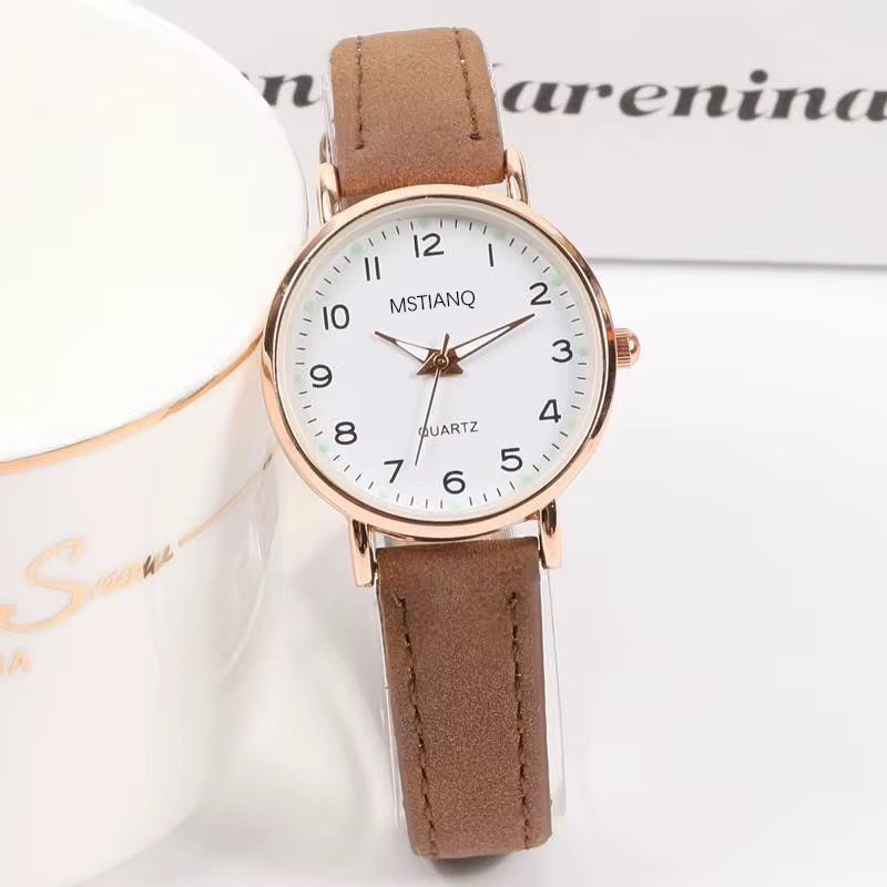 Ladies' Frosted Surface Digital Watch Fashion Simple Retro Small Round Leather Belt Woman Wrist Watch